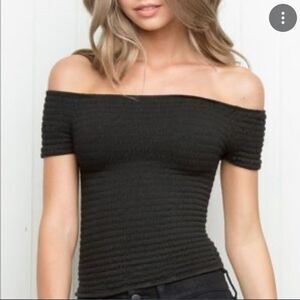 Brandy Melville Charlene Off the Shoulder Smocked Off Top One Size